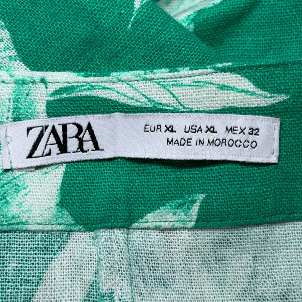 ZARA Floral Print Wrap Skirt Green Hawaiian Ruffle Flounce Hem Linen Midi XL - Image 7