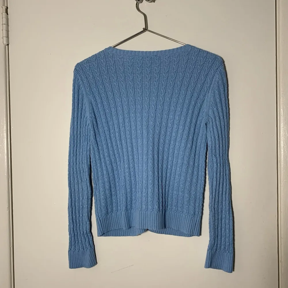 Vintage Talbots Pima cotton light blue cable knit cardigan sweater size MP - Image 5