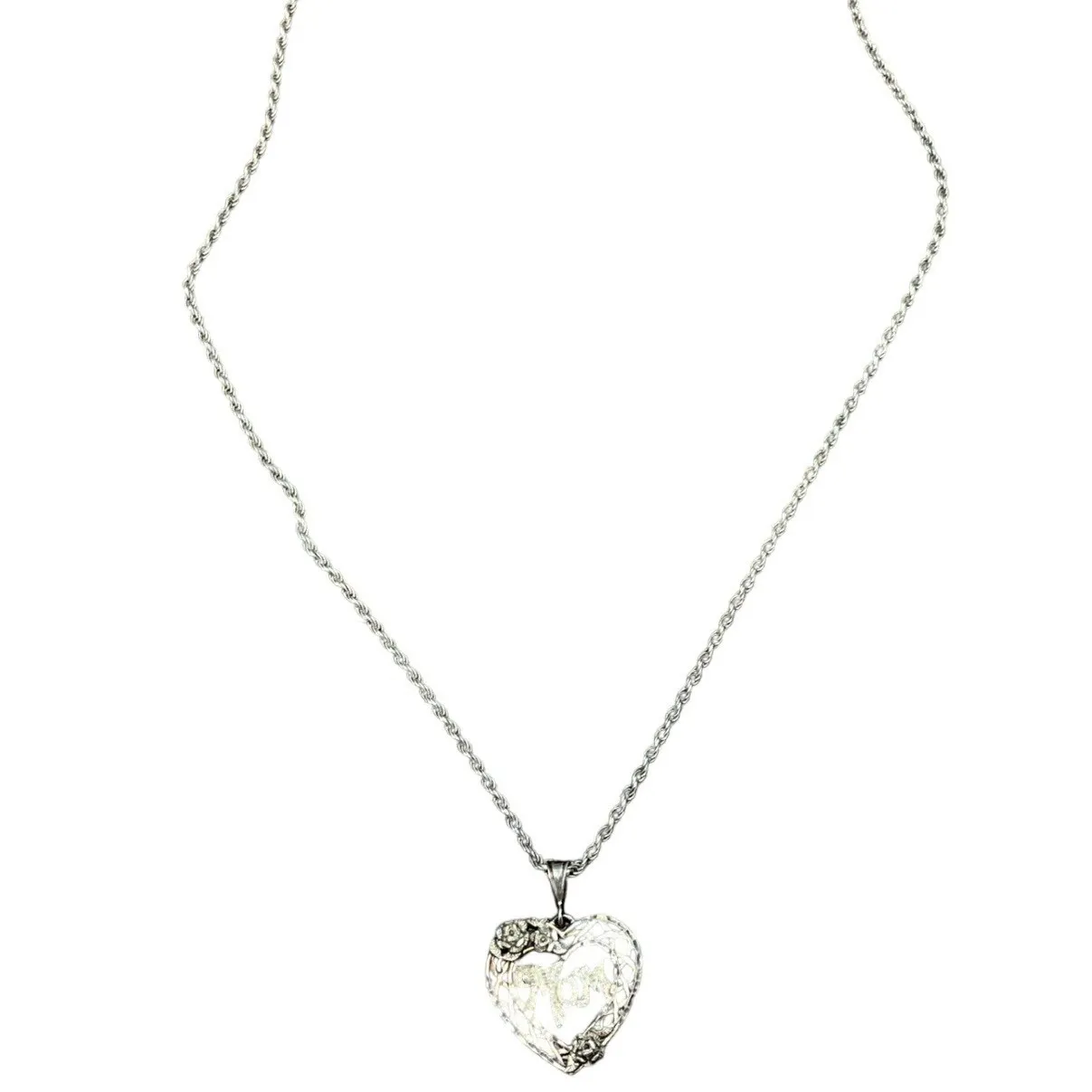 Sterling‎ Silver MOM Heart Pendant Necklace 925 Rope Chain 18" Gift - Image 2
