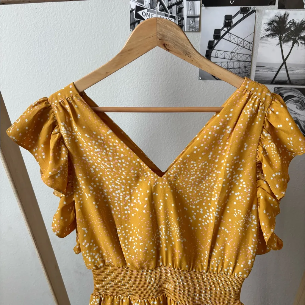 Express Yellow Floral Midi Dress with Ruffle Details - Image 3