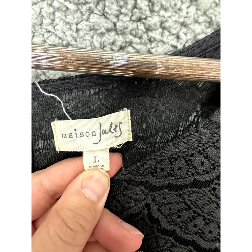 Maison jules Dress Womens Large Black Geometric Short Sleeve‎ Lace Fit Flare - Image 2