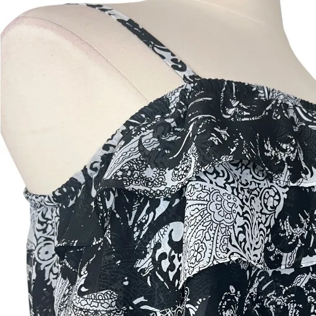 Lane Bryant Maxi Dress Ruffle Top Chiffon Blouson Black White Women’s Size 22/24 - Image 9