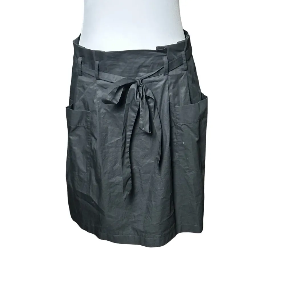 Cotton Black A Line Knee Length Skirt Pleated Paper Bag Waist Belted 6 - Image 2
