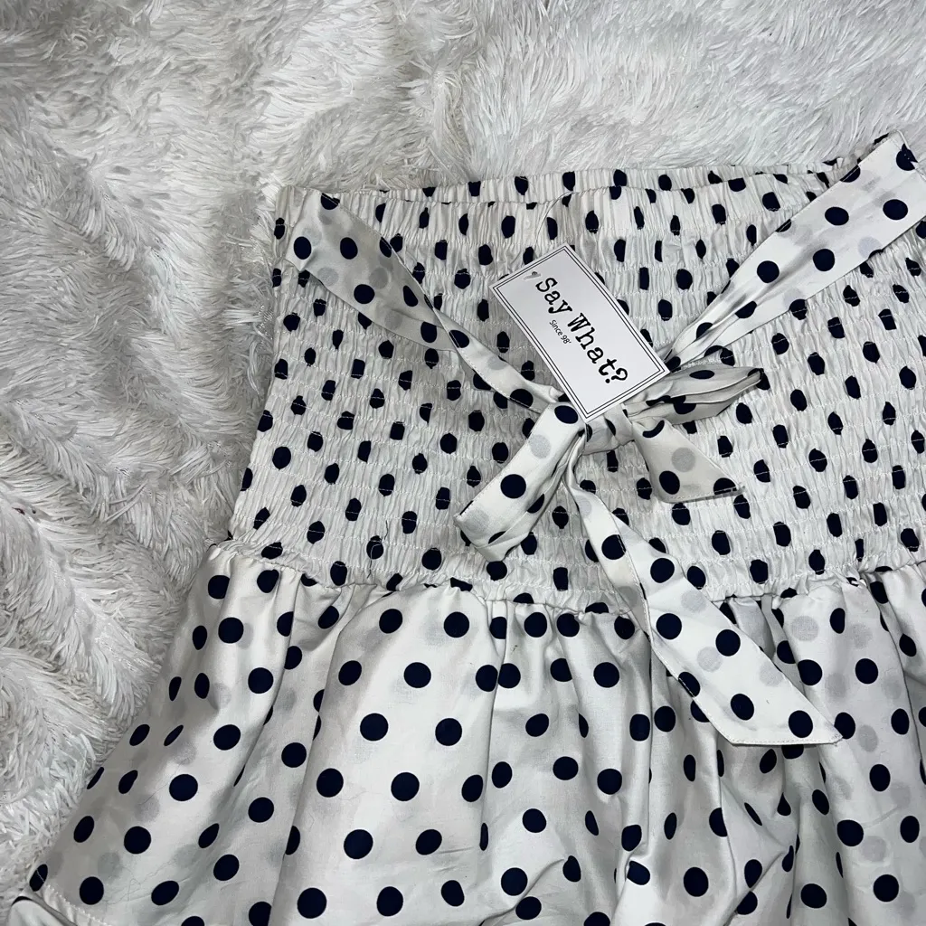NWT Say What White and Navy Blue Polka Dot Ruffled Skirt size XL - Image 2