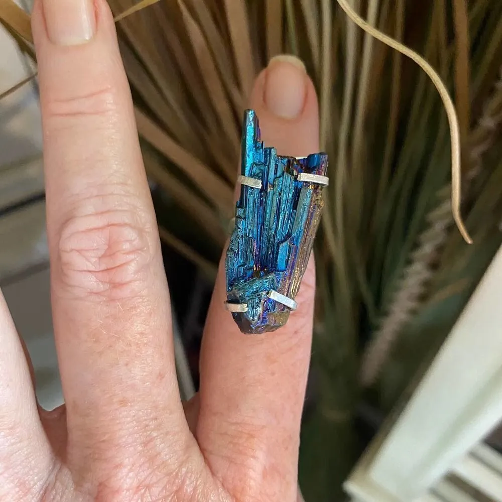 Rainbow Aura Kyanite Sterling Silver Gemstone Ring Size 7 Blue - Image 5