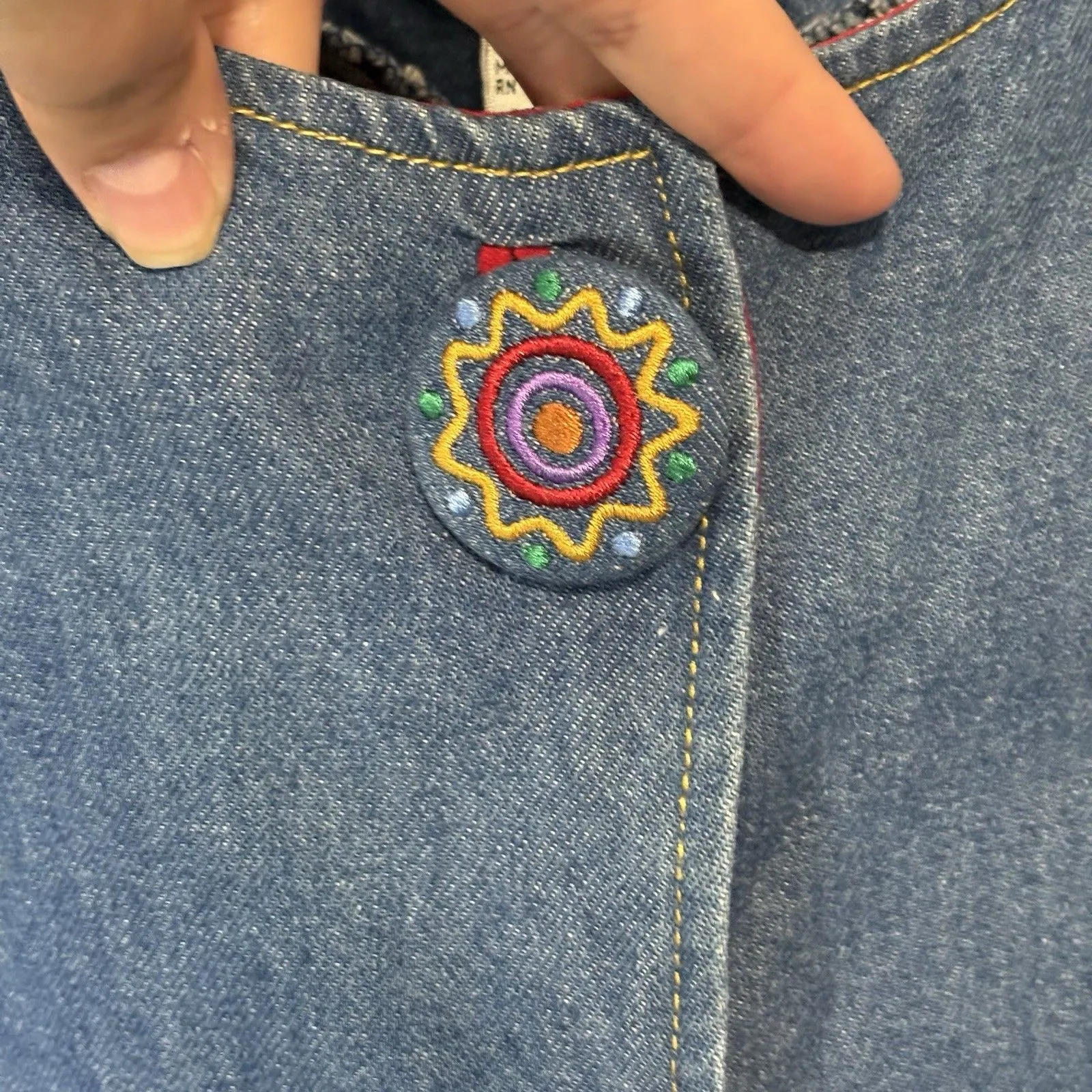Bob Mackie Wearable Art Denim Jacket Colorful Embroidery Large Artsy Funky 90s - Image 5