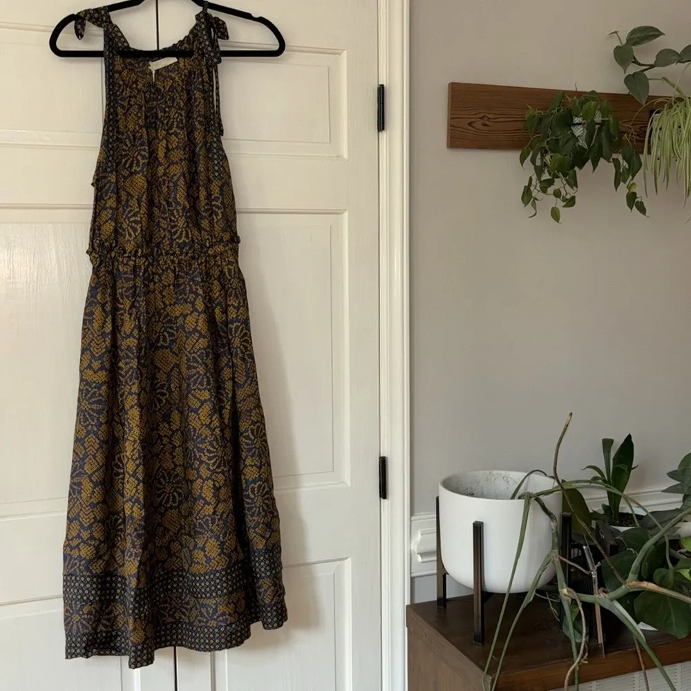 NEW ULLA JOHNSON Mika Dress in Hemlock Midi Size 8 Patterned Shoulder Tie Dress - Image 2