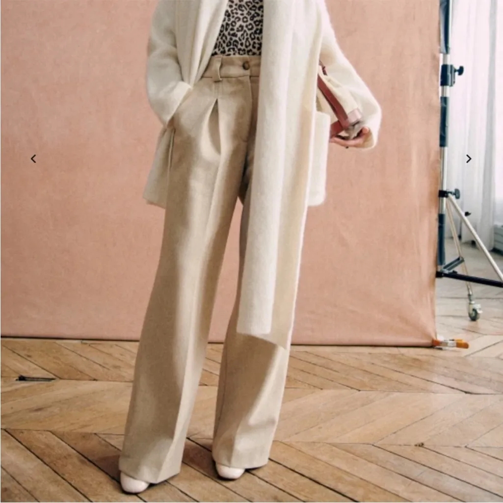 Sezane Theophille Wool Cashmere Trousers Pants Mottled Beige FR 40 US 8 - Image 2