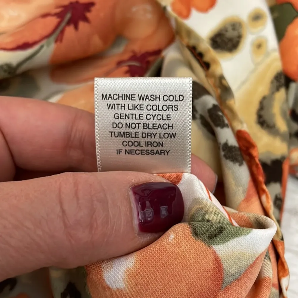 Orange Yellow Green Cream Black Abstract Floral Print Blouse - Image 12