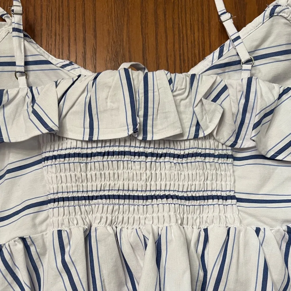 EXPRESS White & Blue Stripes Tie Ruffle Peplum Crop Tank Top Camisole Size Large - Image 6