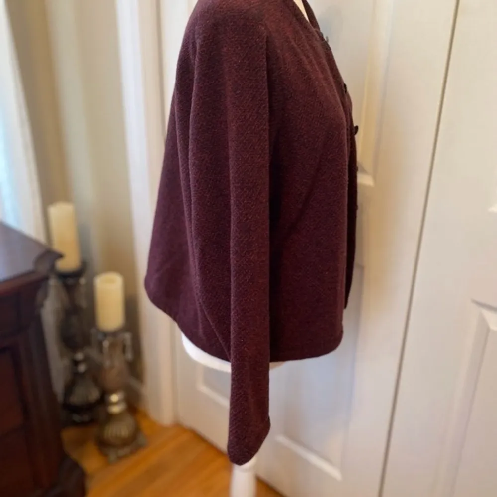 Vintage LL Bean Burgundy Cardigan Sweater Button Up Tweed - Size M - Image 3