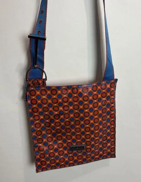 Hadaki Scoop Sling Shoulder Bag Orange Blue Geometric Circle Adjustable Strap Red - Image 1