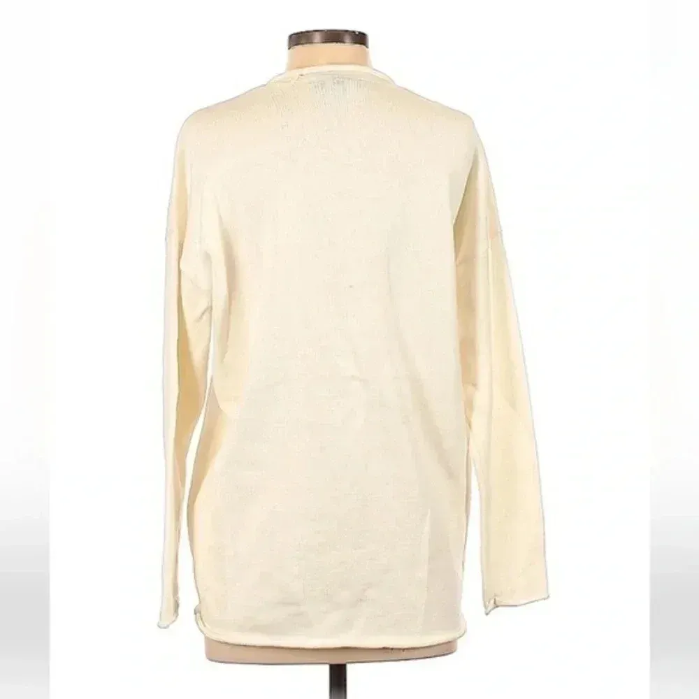 BCBGMAXAZRIA | Roll Trim Cotton V-Neck Ivory Pullover Sweater Size XS - Image 4