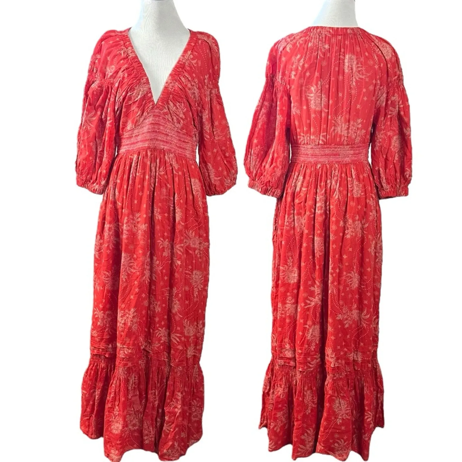 Free People Golden Hour Maxi Dress Cherry Red XL Bohemian Gypsy Retro 70s - Image 9