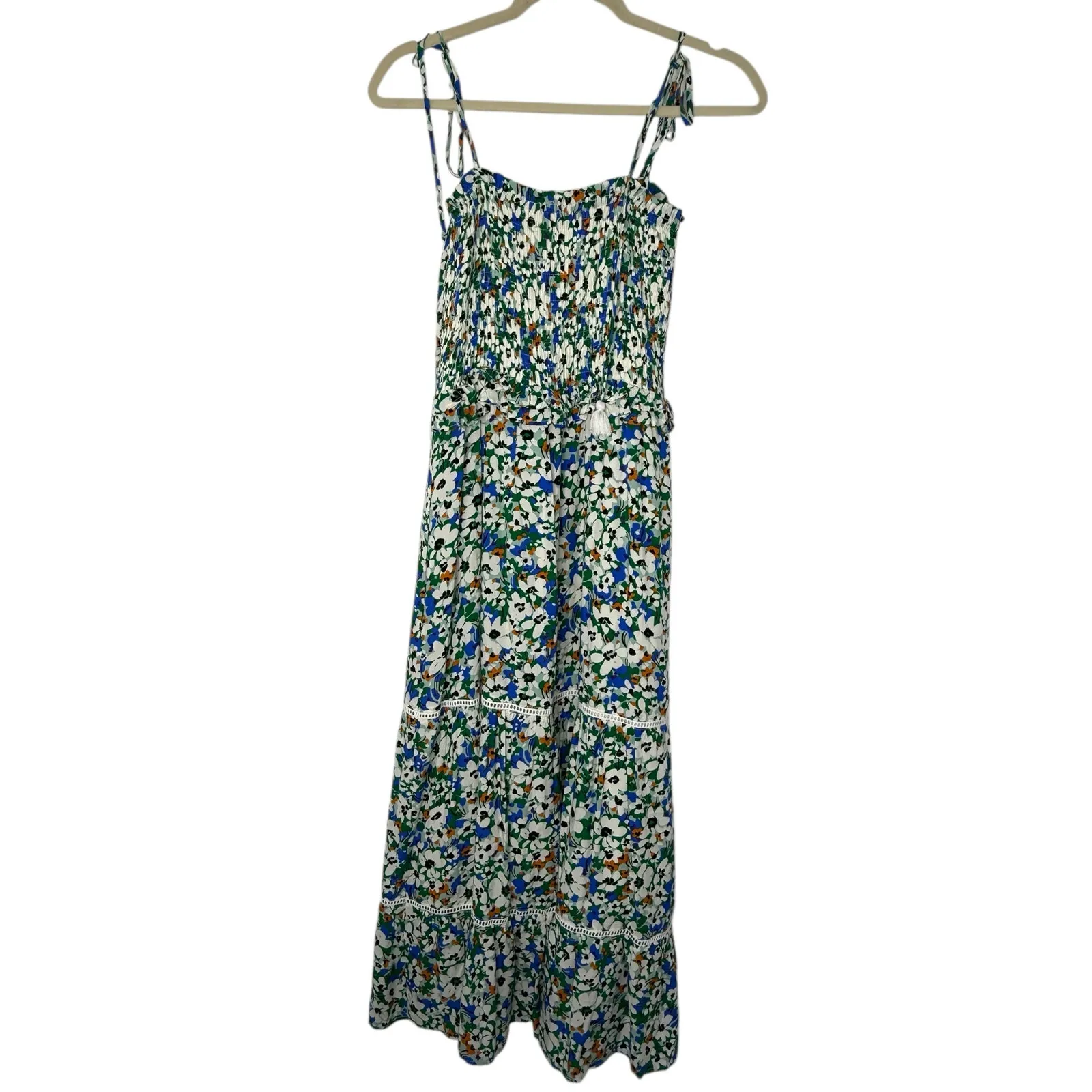 Lost + Wander Floral Smocked Midi Dress XS/S Estimated Boho Cottagecore Blue - Image 3