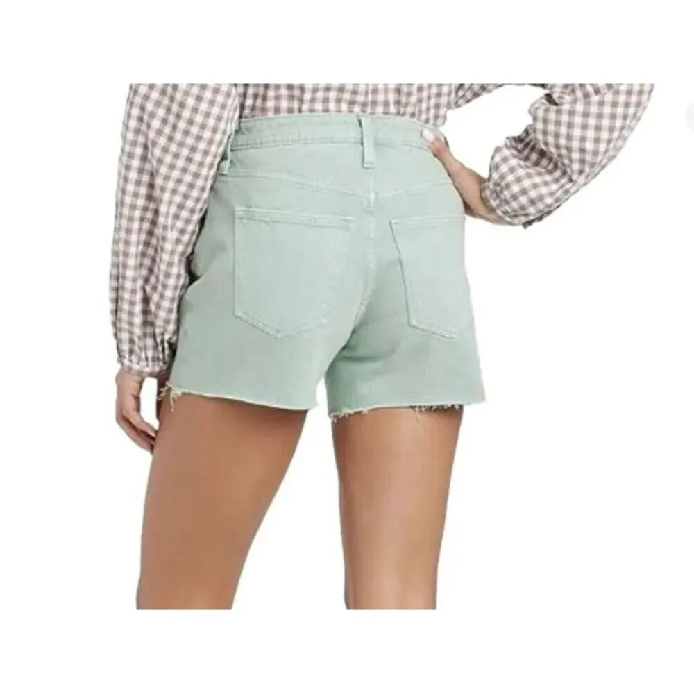 Women's High-Rise Vintage Midi Jean Shorts - Universal Thread Mint Green Size 16 - Image 2