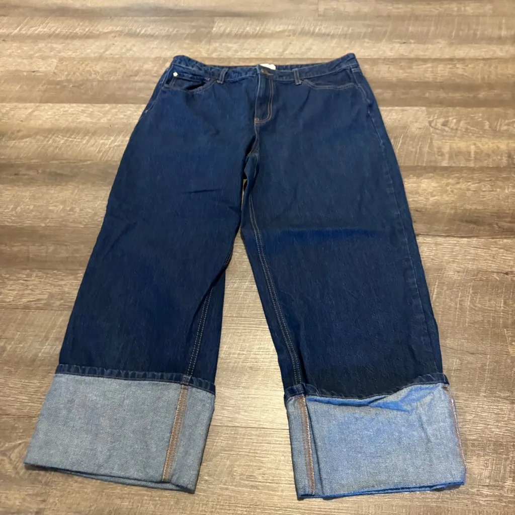 Kate Spade Dark Wash High Rise Straight Leg Wide Cuff Denim Jeans - Image 3