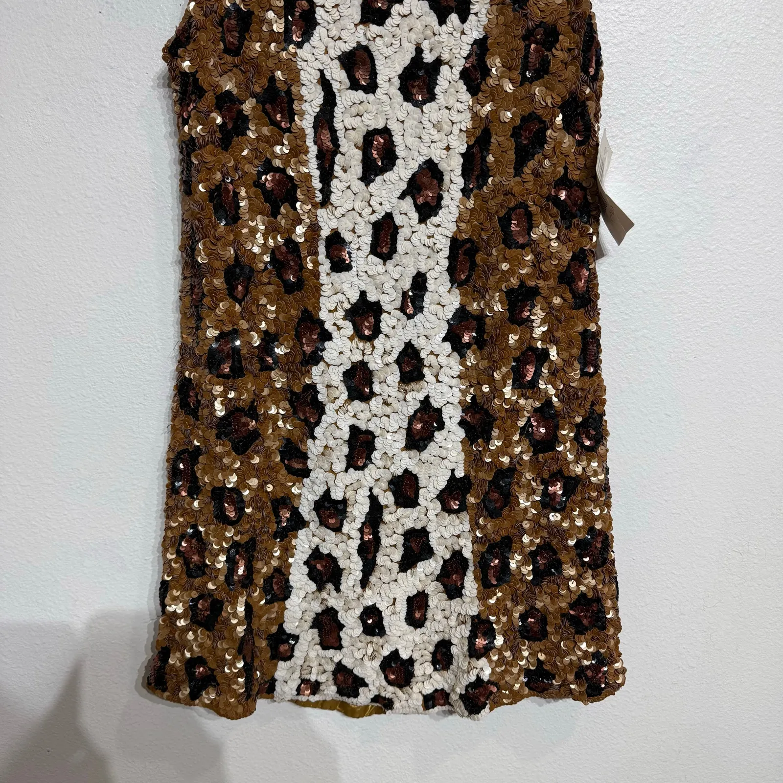 Just Fabulous Animal Print Sequin Vintage Mini Dress Sz 8 NWT Brown - Image 4
