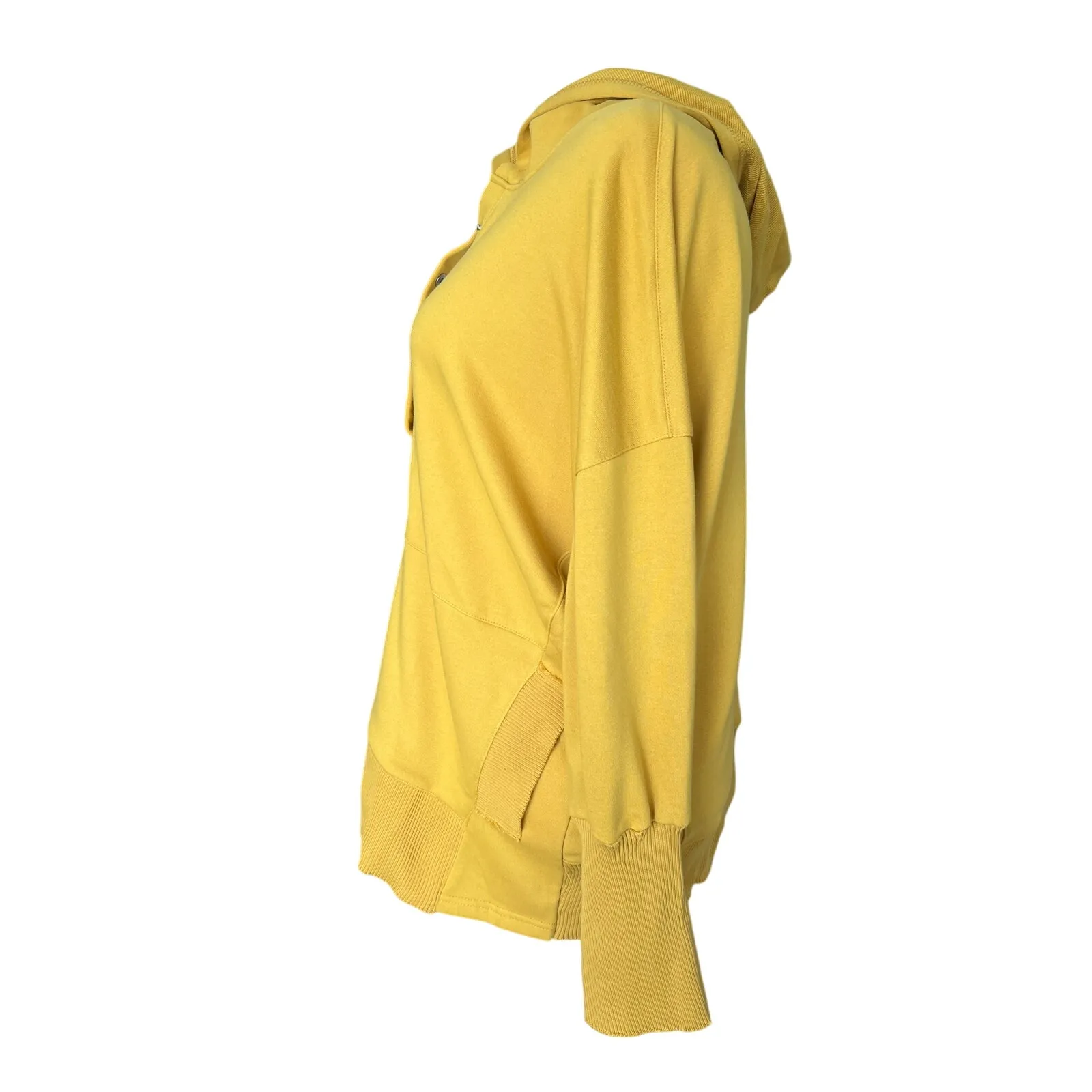 Mustard Yellow Snap Collar Hoodie Women's Size XL Classic Sweatshirt Alternative - Image 2