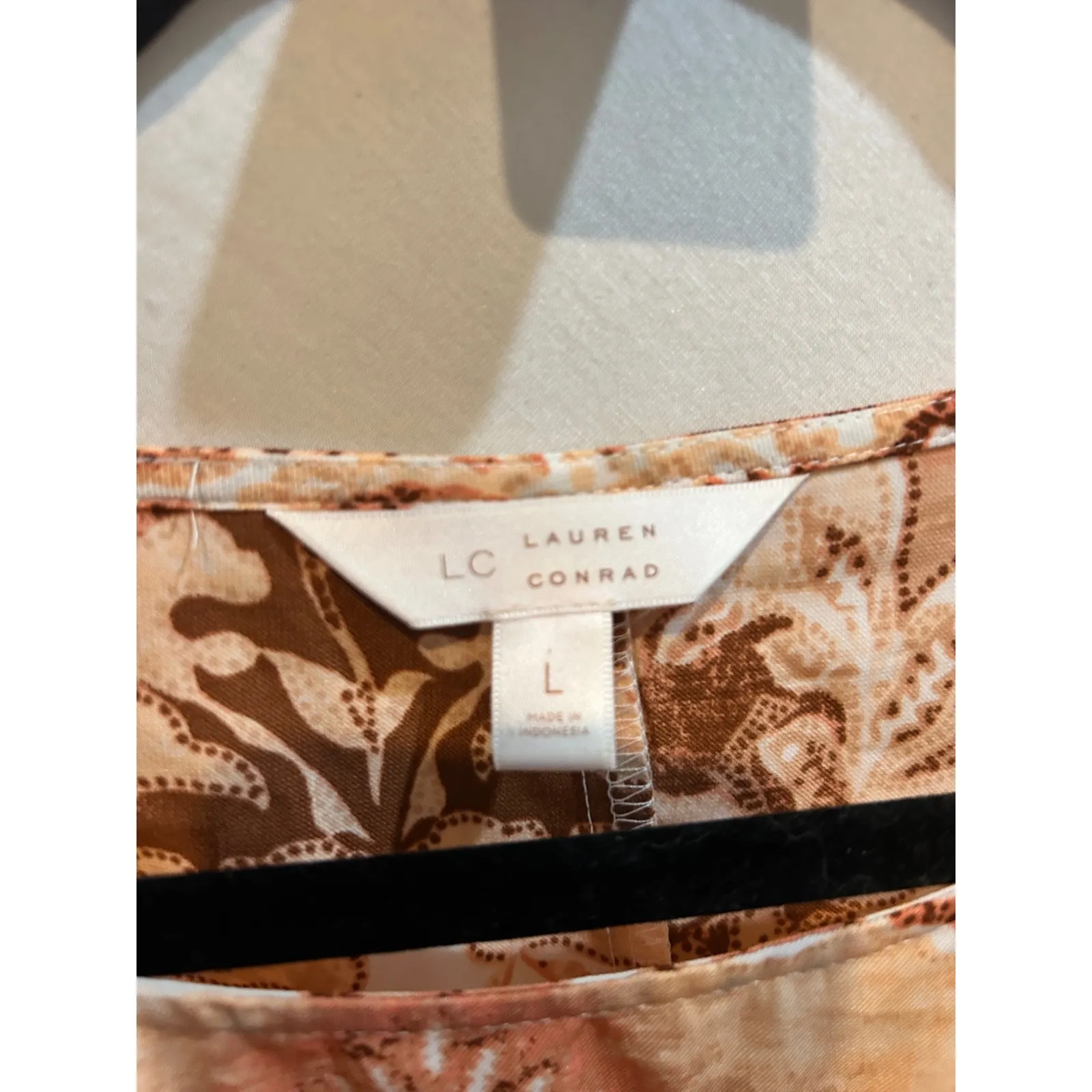 Lauren Conrad Womens‎ Top L Brown Orange Floral Tie Sleeve Long Sleeve Blouse - Image 4