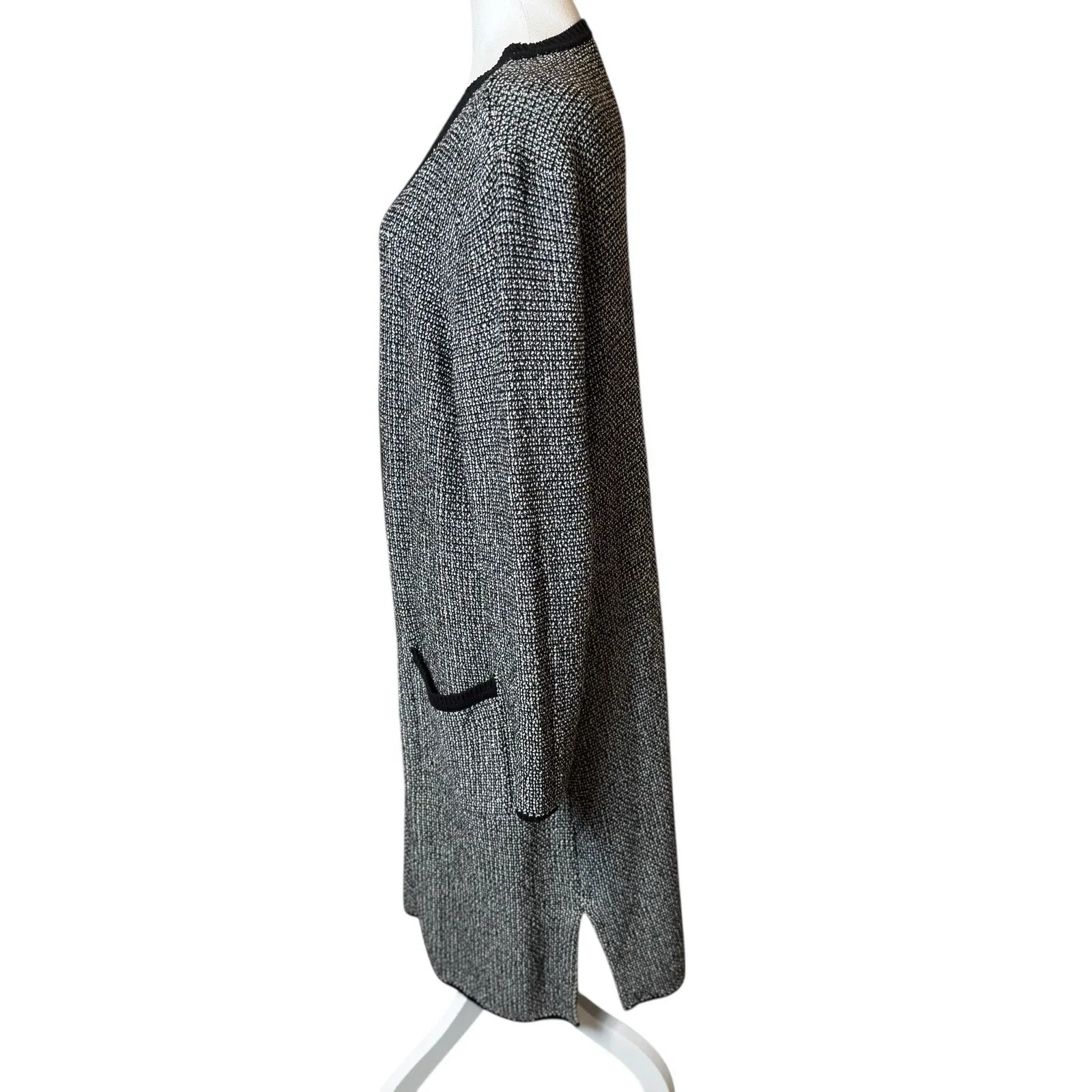J Jill Wearever Black White Sweater Knit Cardigan Duster Medium Minimalist Work - Image 3