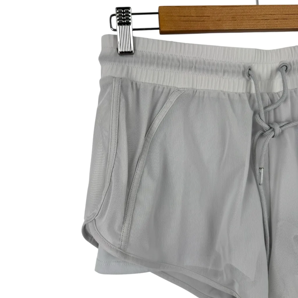 Alo Yoga Mesh Overlay Shorts in Light Gray Drawstring Size Small Running Gym - Image 4