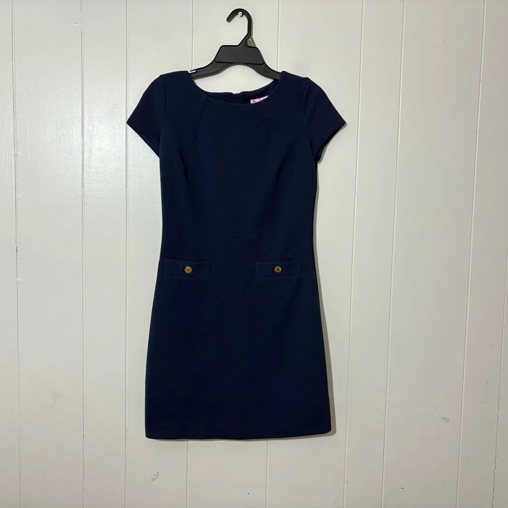 Lilly Pulitzer Layton Shift Dress Navy Blue Short Sleeve Style 82420 Size XS - Image 2