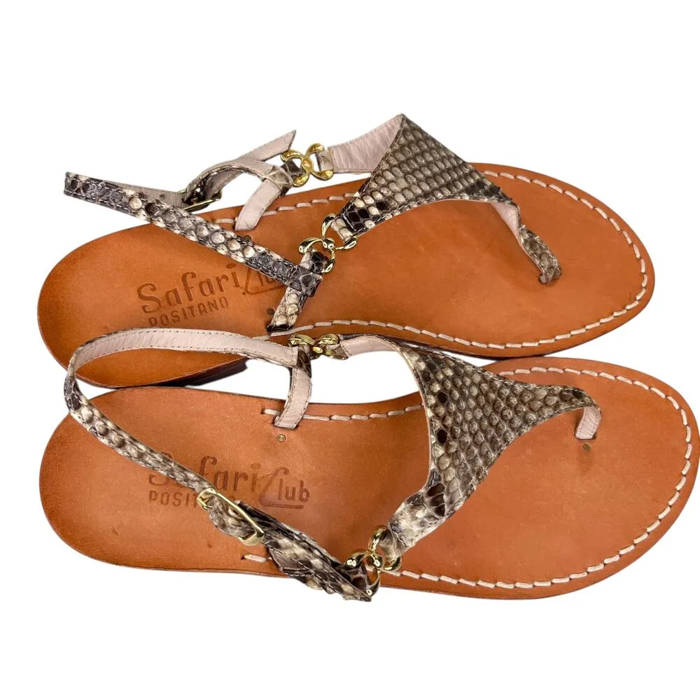 Safari Club Positano Zoe Sandal Handmade 37 6.5 Python Leather Brown - Image 7