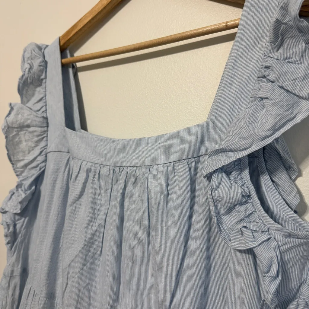 Marie Oliver Sailor Square Neck Linen Blend Tiered Dress Size Large Striped Blue - Image 5