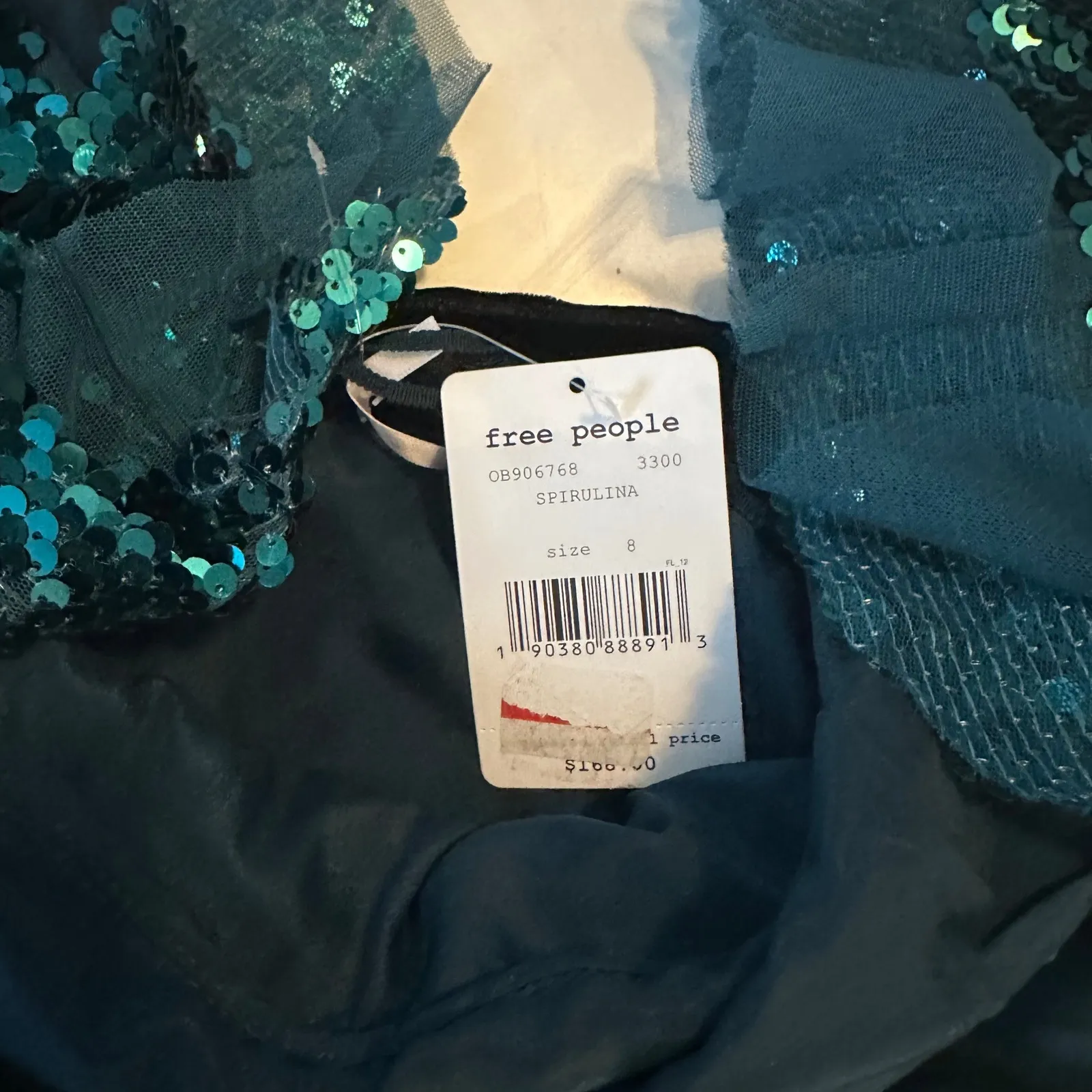 Free People green sequin siren‎ ruffle party dress size 8 holiday wedding guest - Image 6
