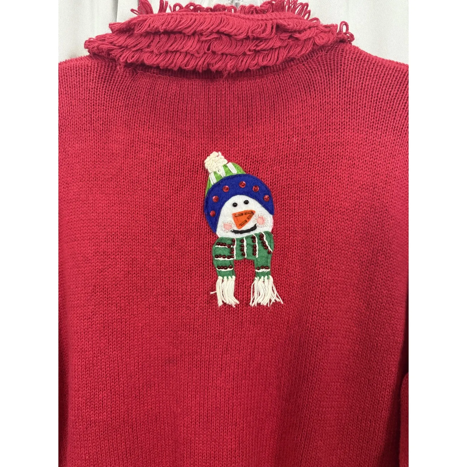 Carolina Colours Sweater Womens Medium Red Snowman Zip Front Holiday Christmas - Image 10
