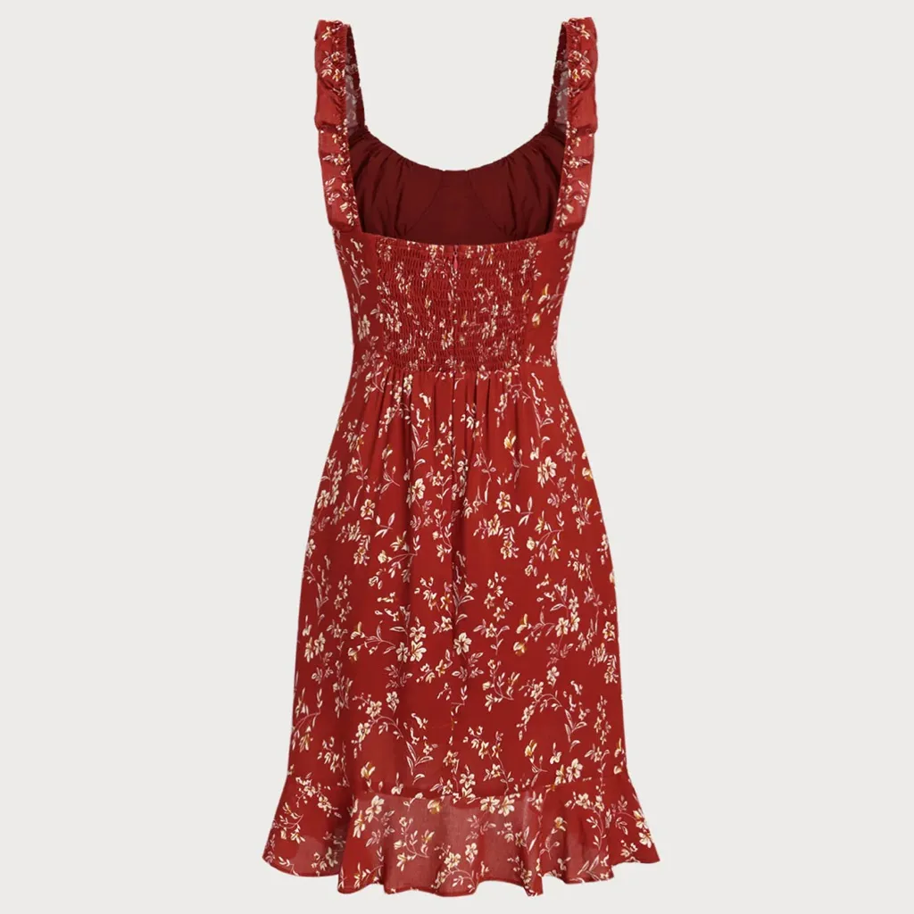 Berlook Red Floral Print Beach Dress Size L - Image 7