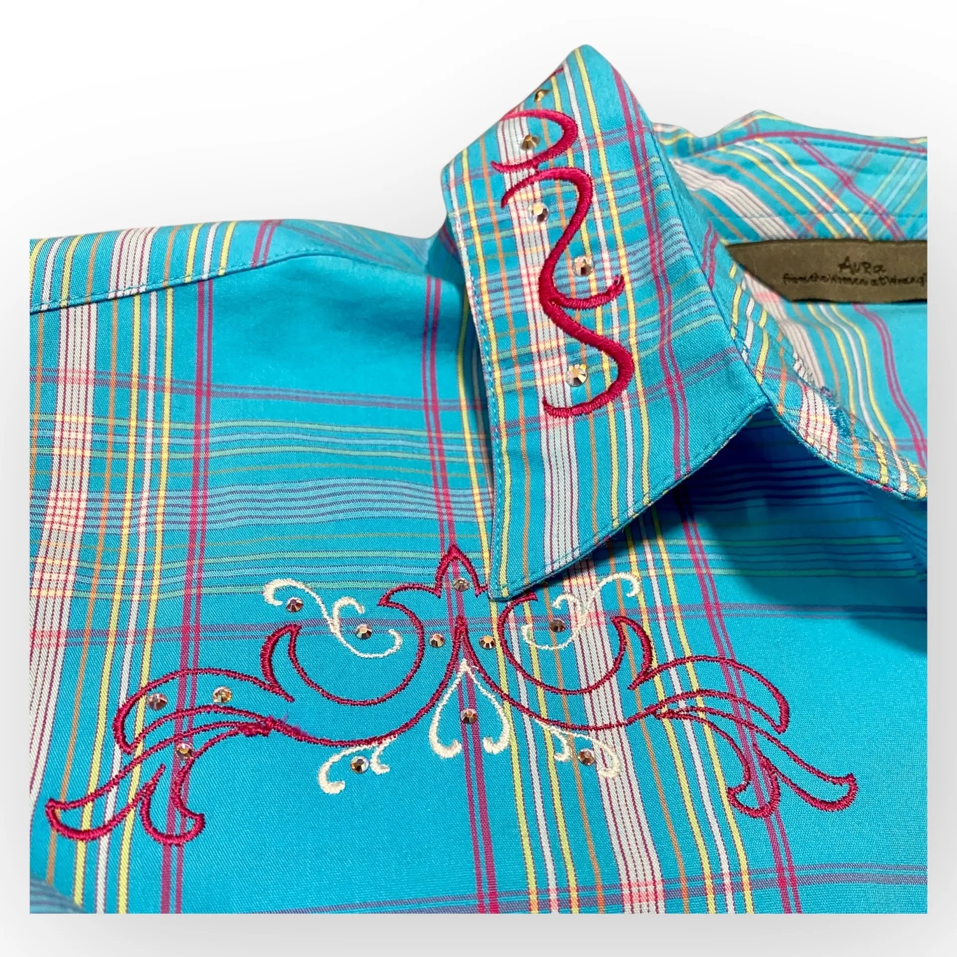 Wrangler Aura Rodeo Queen Barrel Racing Shirt Crystals Embroidered Small Blue - Image 2