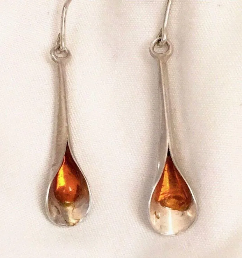 VINTAGE Sterling Silver Amber Drop Dangle Earrings - Image 5