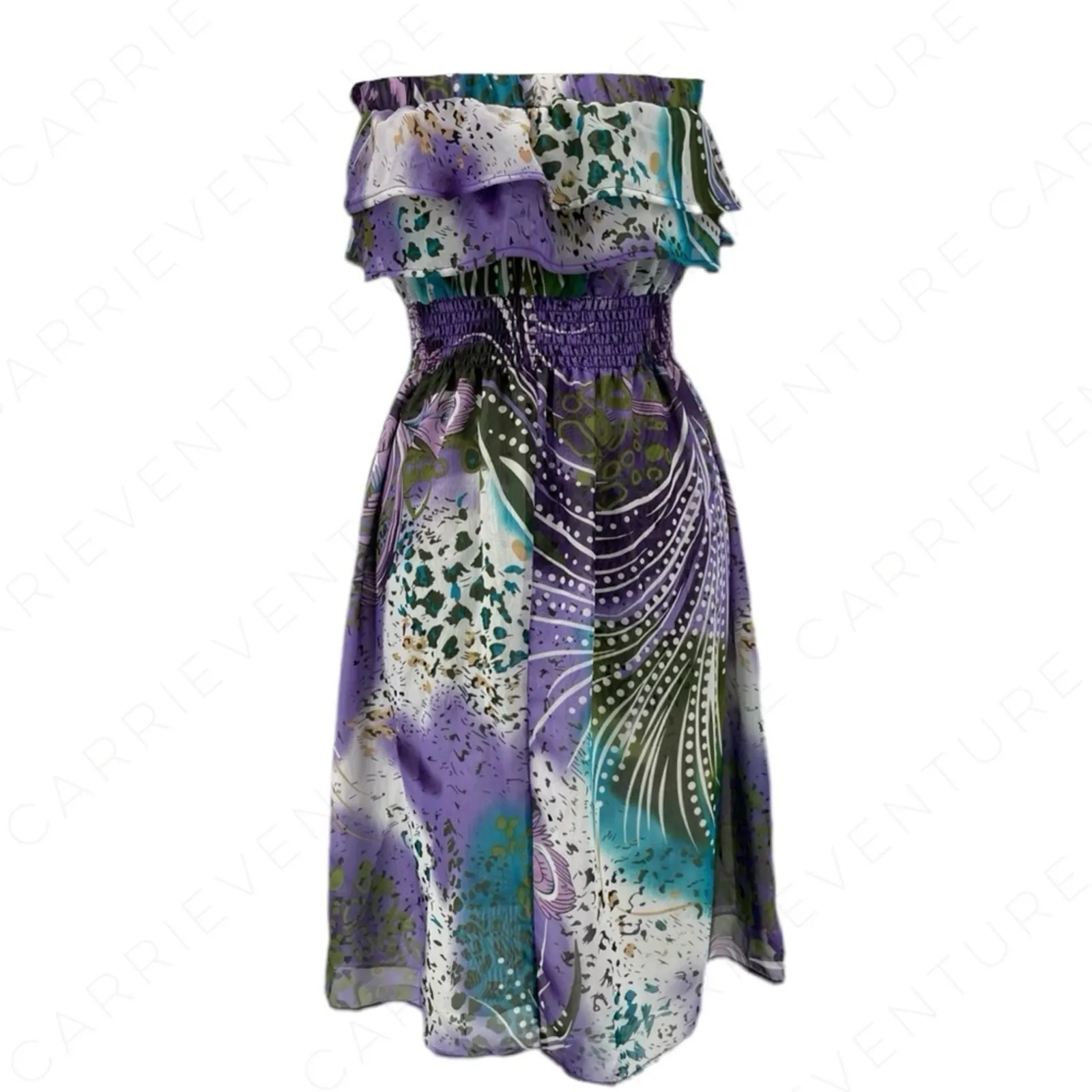 Ariella Purple Floral Printed Chiffon Dress Strapless Elasticized Stretchy Lined - Image 7