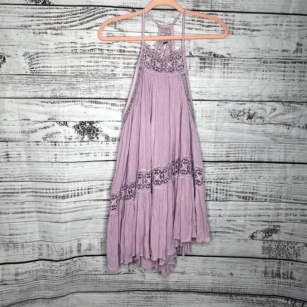 Free People Sky Full of Stars Lavender Crochet Tunic Top XS - Image 3
