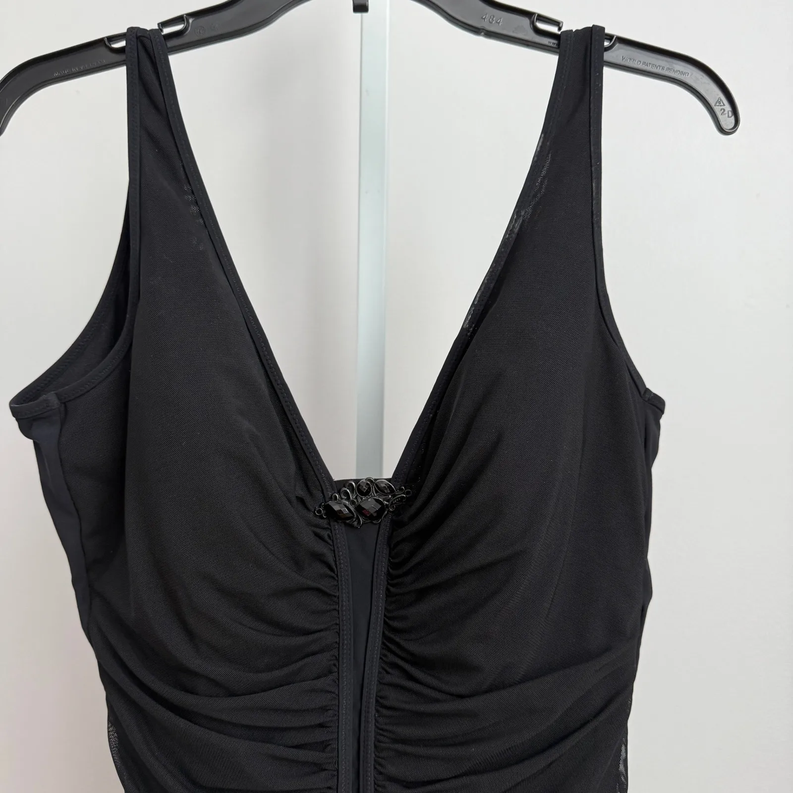 Profile by Gottex‎ Black One Piece Swimsuit Ruched Jewel Detail Size 14 - Image 2