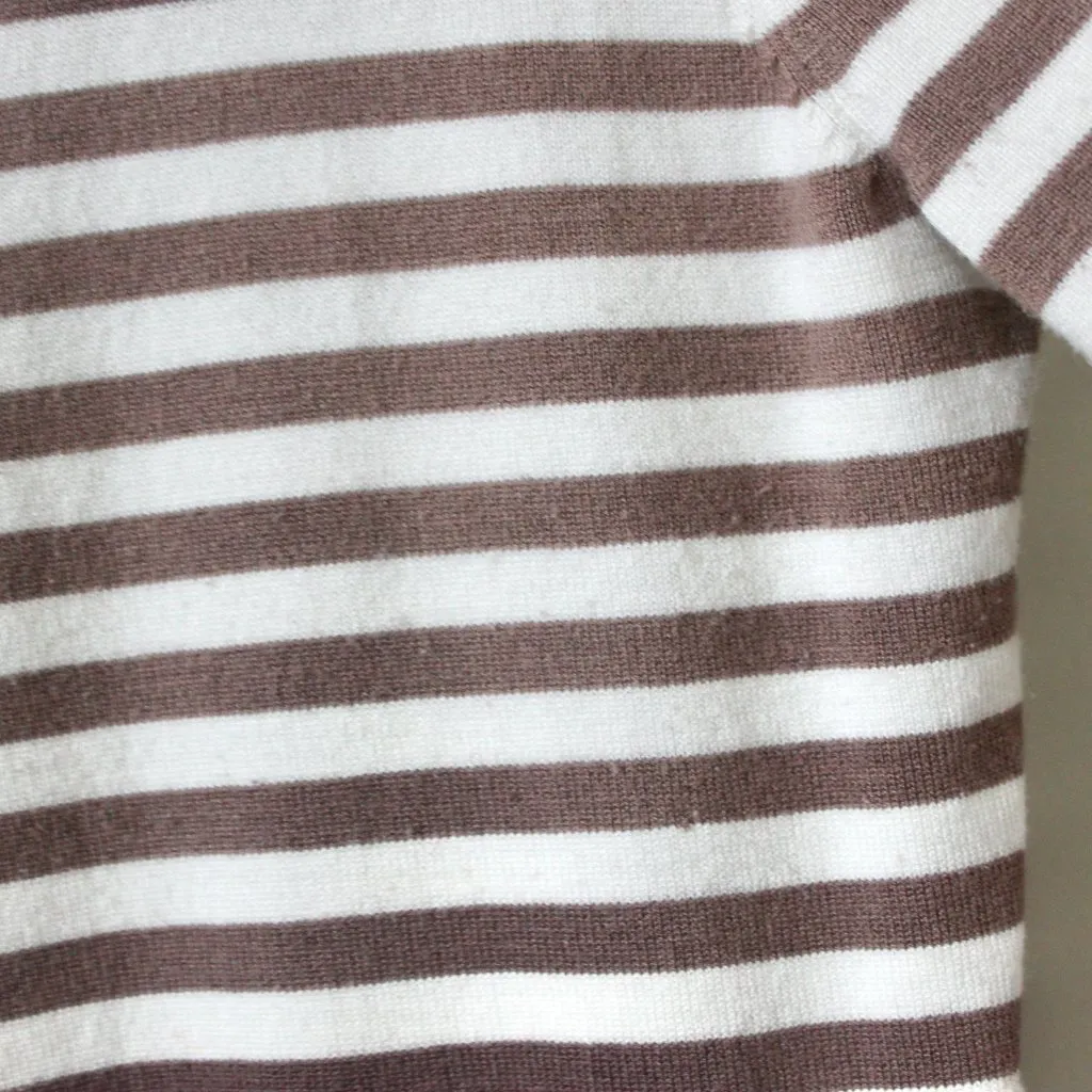 Cynthia Rowley Cream Tan Striped Long-Sleeve Preppy Cute Cardigan Sweater Medium - Image 4