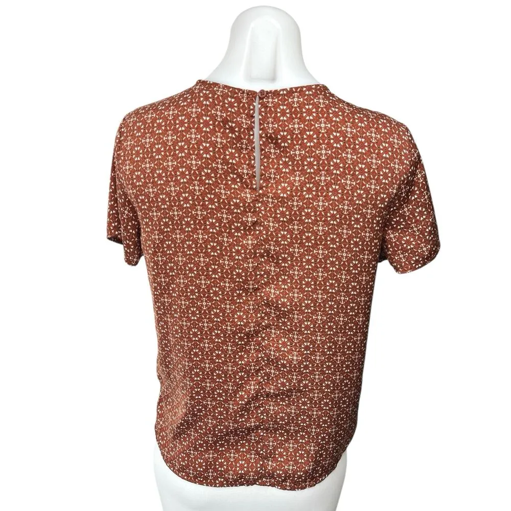 Banana Republic Women's Brown Printed Short Sleeve Crew Neck Blouse Top Size XS - Image 2