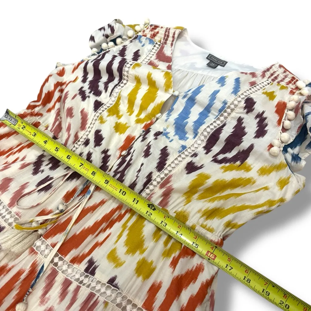 Point Sur J.Crew Cream Multi Color Pom Pom Tiered Midi Dress - Image 5