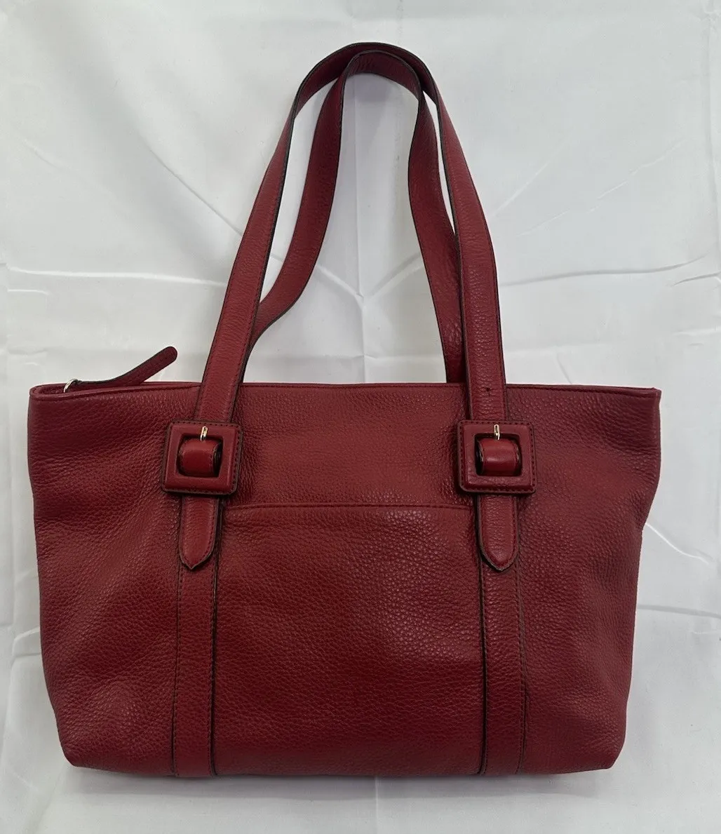 Giani Bernini Red Leather Zip Buckle Shoulder Bag Purse w/ Pockets Double Handle - Image 1