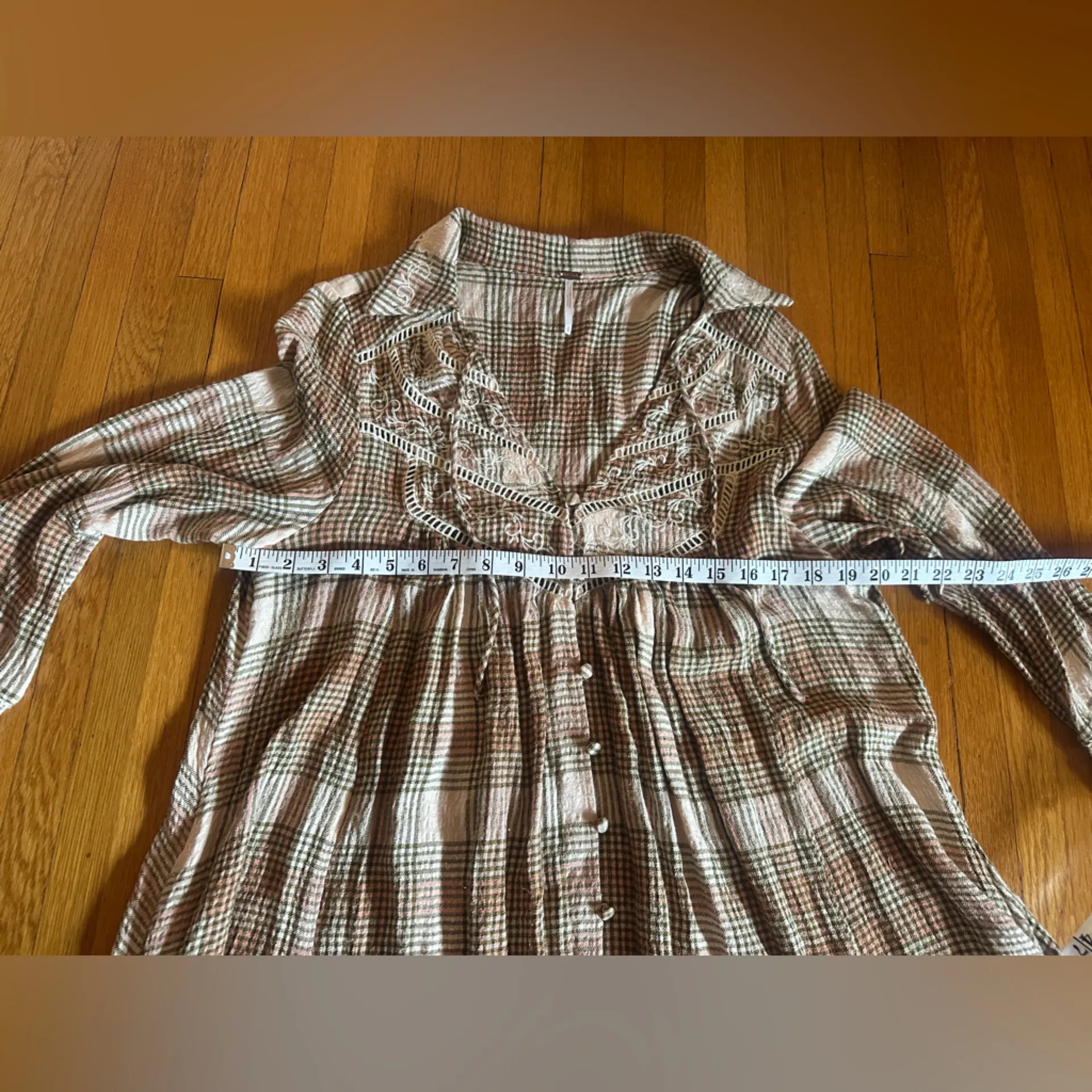 Free People Haddie Plaid Mini Dress in Peach Combo, Size S - Image 3