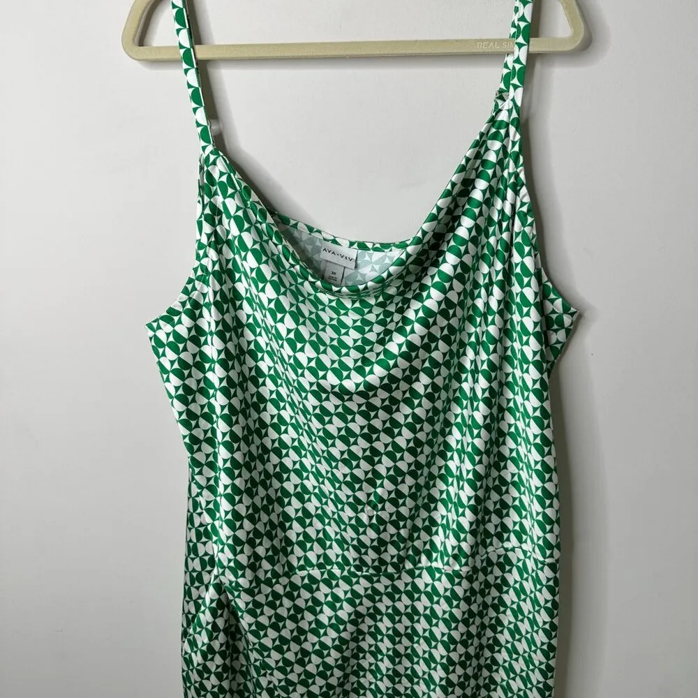 Ava & Viv Satin Green Geometric Slip Dress Women's 3X - Image 3