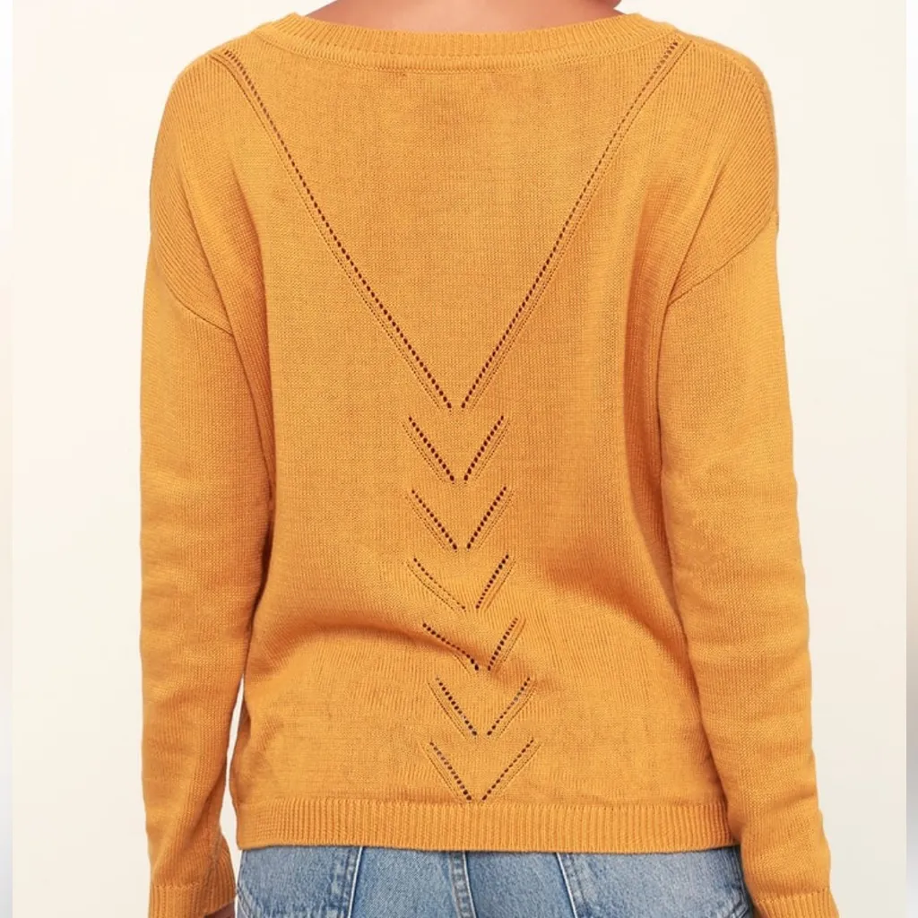 Lulus Pointelle Me More Sweater Mustard Yellow Cotton Blend Oversized Size Small - Image 9