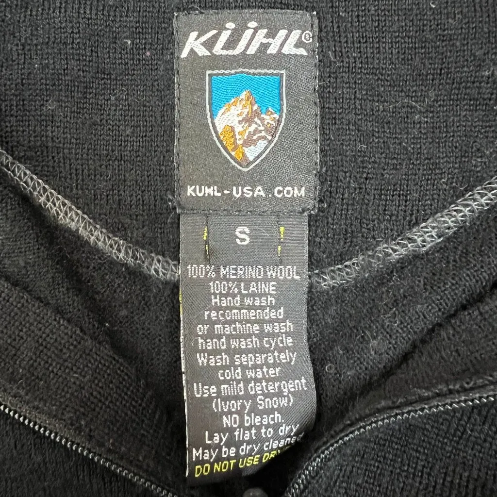 Kuhl Sweater Womens Small Black Gray 100% Merino Wool 1/4 Zip Long Sleeve Knit S - Image 10