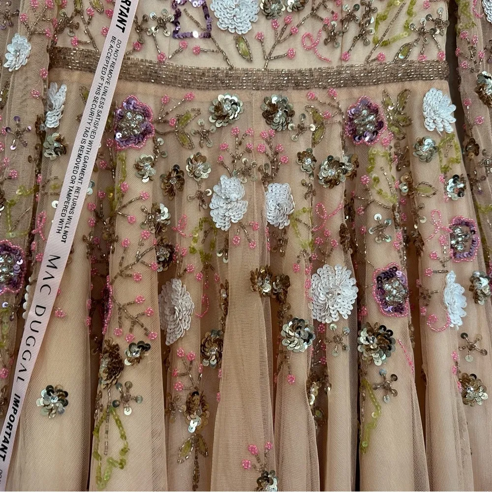 Mac Duggal 5716 Sequined Floral Long Sleeve High Neck Midi Dress Sz. 4 - Image 4