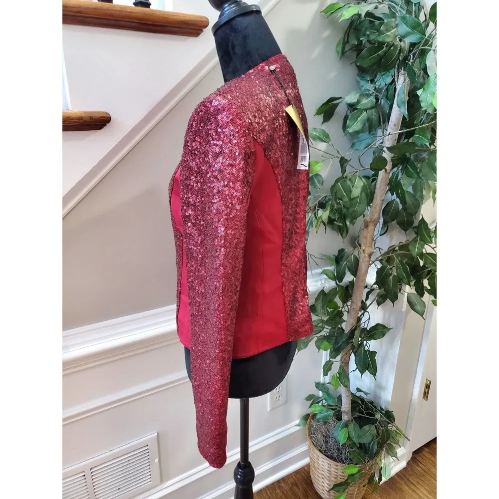 Basler Women's Red Sequin Long Sleeve Casual Full Zip Front Jacket Size 38 M - Image 5