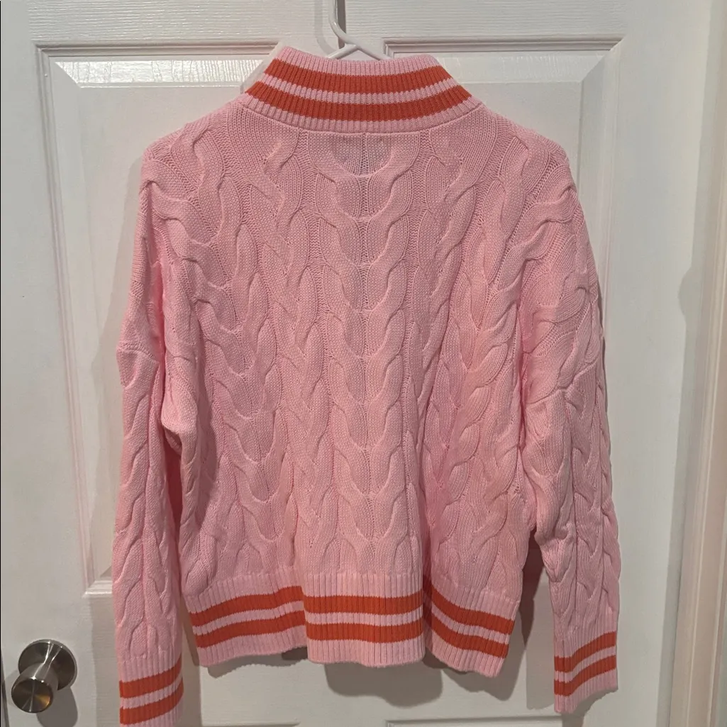 Lands' End Pink and orange Cable Knit Turtleneck Sweater - Image 3