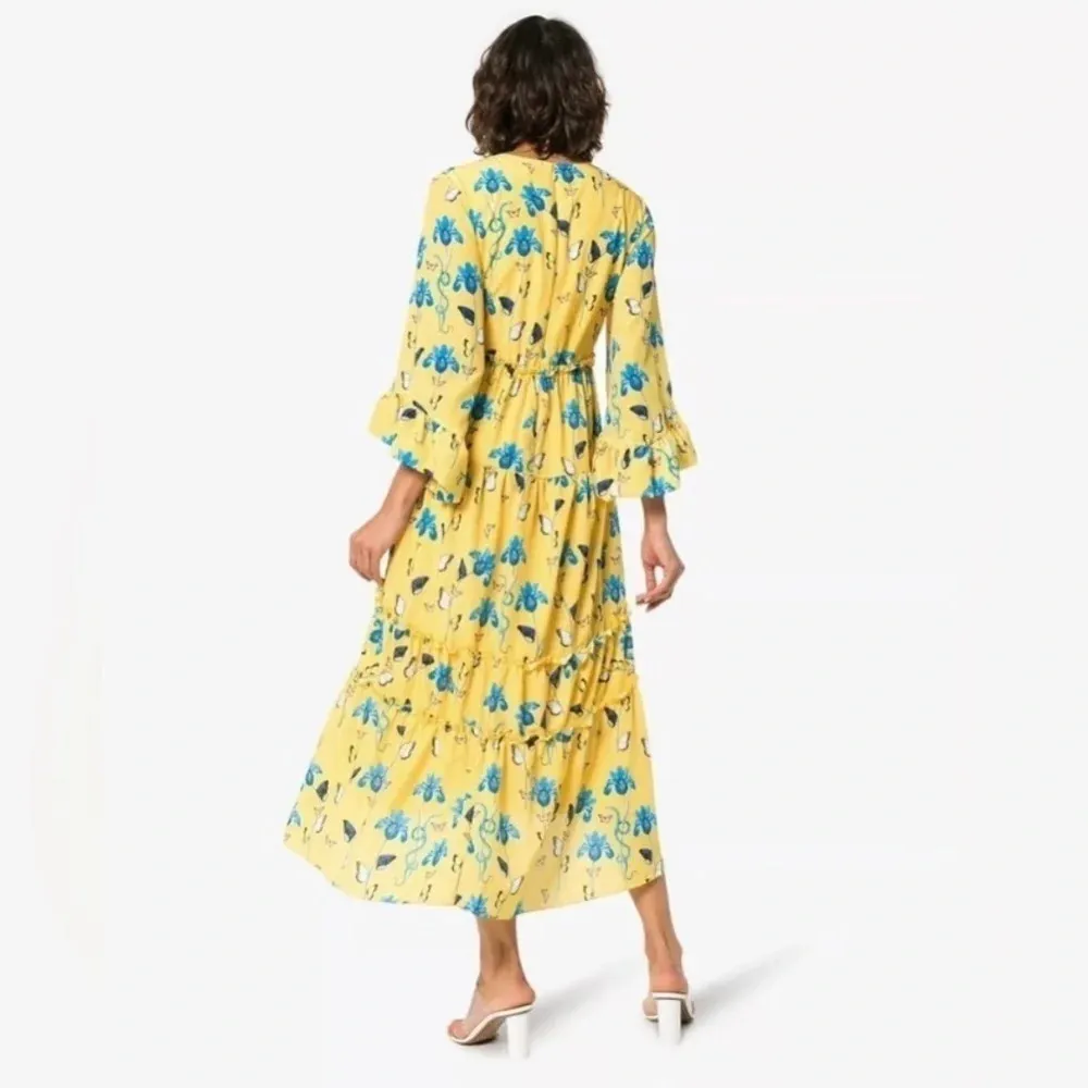 Borgo De Nor Iris Yellow‎ Floral Print High Low Dress Butterfly Size UK 6 US 2 Yellow - Image 4