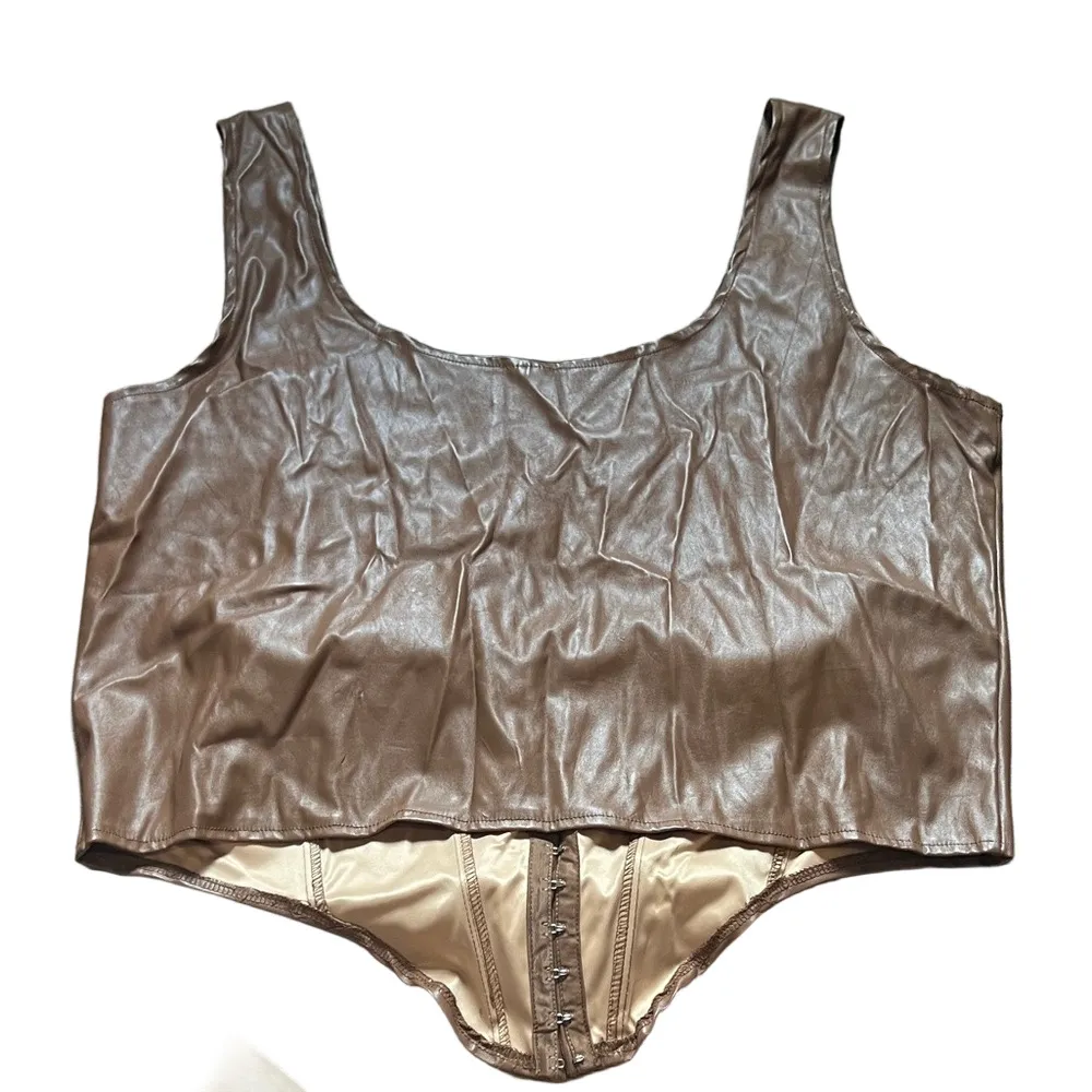 Brown Faux Leather Corset Top Size 3X - Image 2